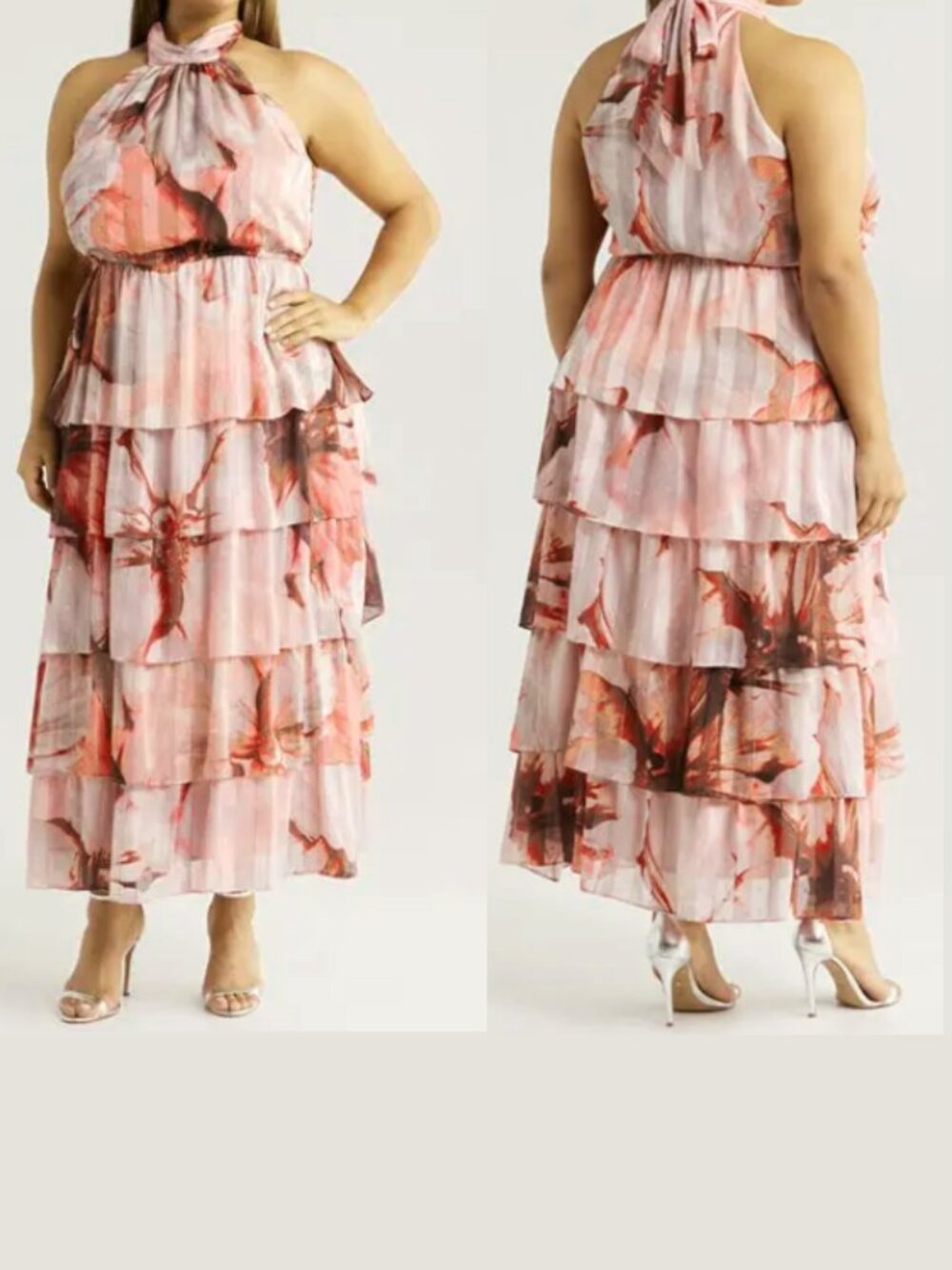 Socialite Peach Floral Halter Neck Midi Dress - Size 3X - New With Tags